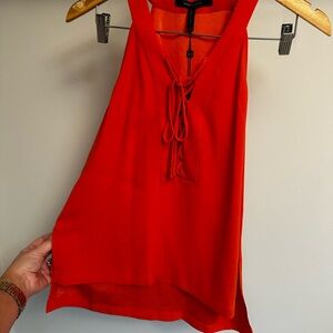 BCBGMaxAzria Vibrant Red Lace-Up Blouse